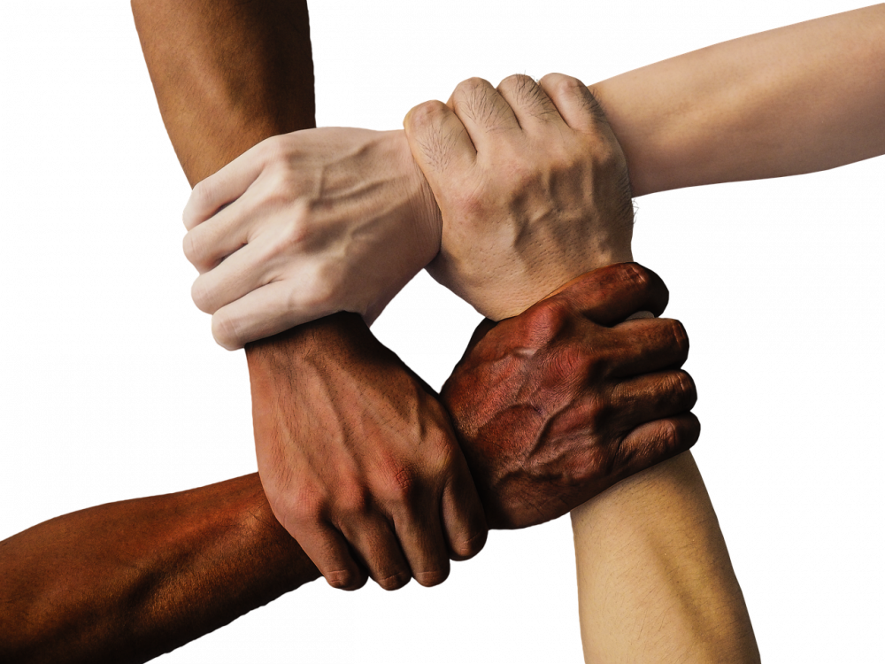 United workers hands together